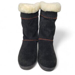 Tecnica Winter Boots Women's Black Suede Furry Top Italian Zippered Side 6.5